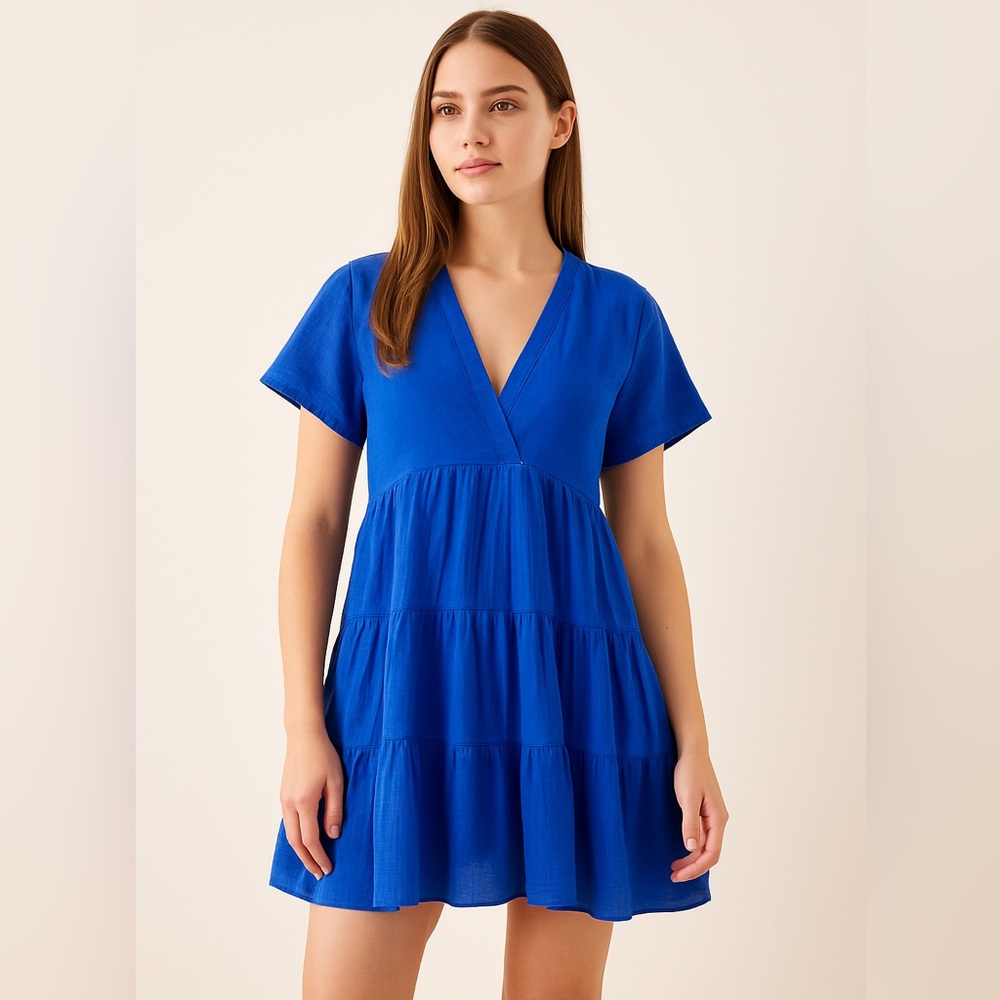 by Anthropologie Cobalt Blue Tiered‎ Mini Dress Boho Lightweight Effortless XXS